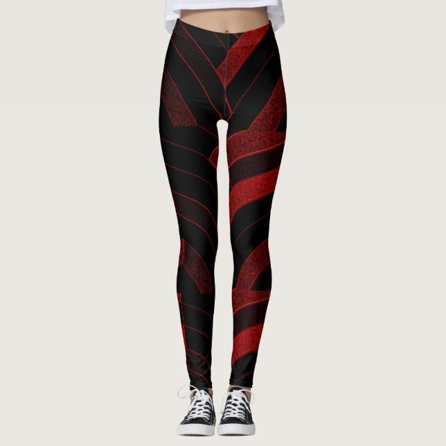 Moderne, rot/schwarze Chevronen Leggings (Vorderseite)