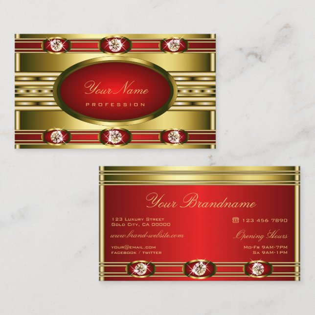 Moderne Rot- und Goldfarben mit Imitaten Rhineston Visitenkarte (Vorne/Hinten)