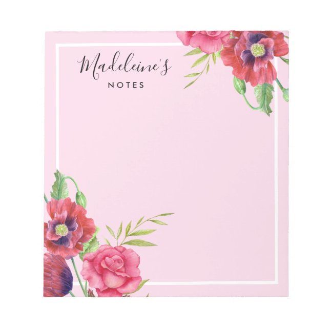Moderne Rot- und Rosatöne Blume Rosa Hintergrund Notizblock (Vorderseite)