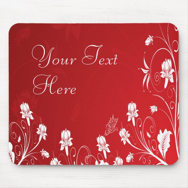 Moderne Rot- und Weißblumen Mousepad (Vorne)