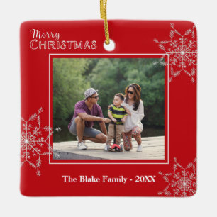 Moderne Rot-Weiß-Rahmen-Foto Weihnachten Keramikornament