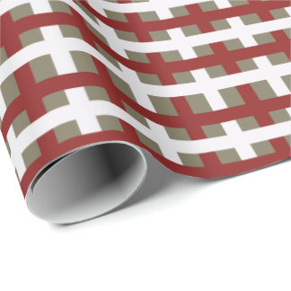 Moderne Rot-Weiß-Salbei-Weihnachtskariert Geschenkpapier