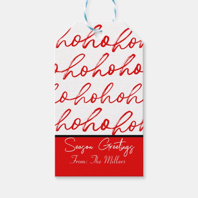 Moderne Rot-Weiß-Schrift Weihnachtsmuster Geschenkanhänger (Vorderseite)
