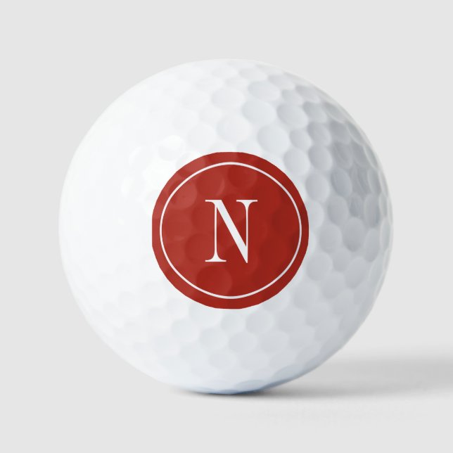 Moderne rot-weiße Monogramm-Initiale Golfball (Vorderseite)