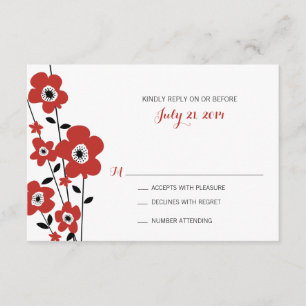Moderne Rote Anemone-Blume   Hochzeit RSVP Karte
