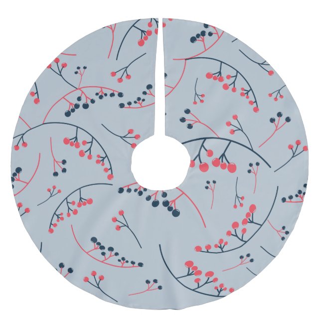 Moderne rote blaue Beerenmuster Polyester Weihnachtsbaumdecke (Vorderseite)