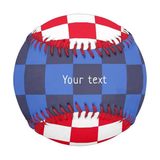 Moderne rote blaukroatische geometrische Schachbre Baseball (Rückseite)