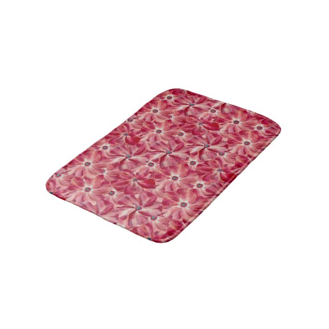 Moderne rote Blume Blumenmuster Badematte (Schrägansicht)