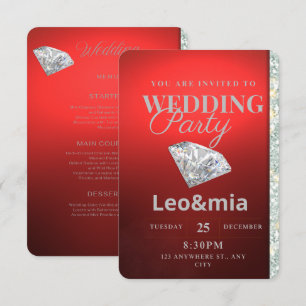 Moderne rote Diamant-Hochzeitsfeier-Einladung RSVP Karte