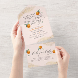 Moderne Röte Ein Kleines Süßes Orange Babyshower All In One Einladung