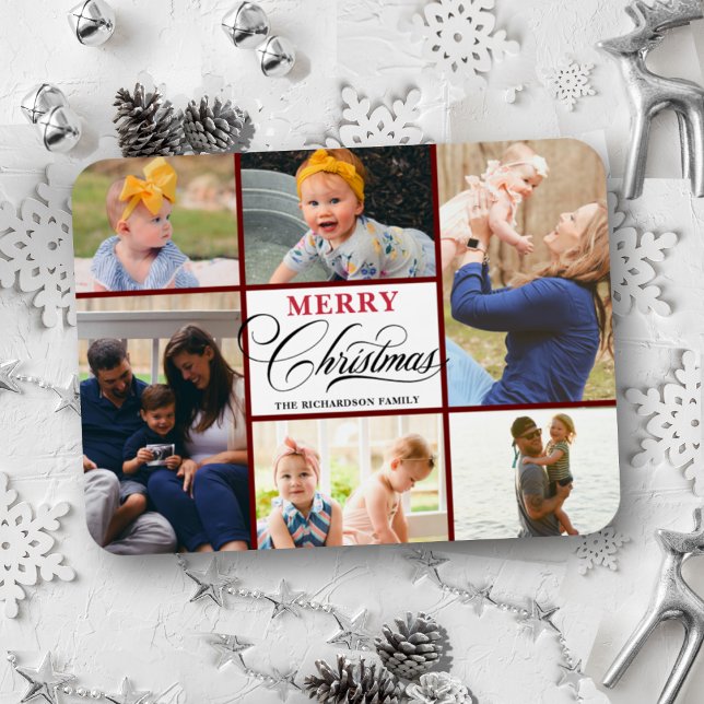 Moderne Rote Elegante Kalligraphie Foto Collage Ch Magnet (Von Creator hochgeladen)