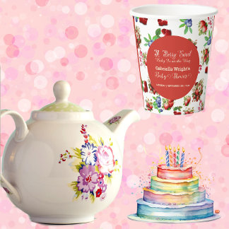 Moderne rote Erdbeere Blaue Beere Süße Babyparty Pappbecher
