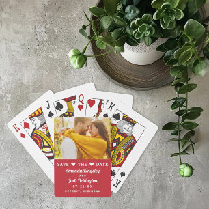 Moderne rote Foto-Herz-Save-the-Date-Karte Spielkarten