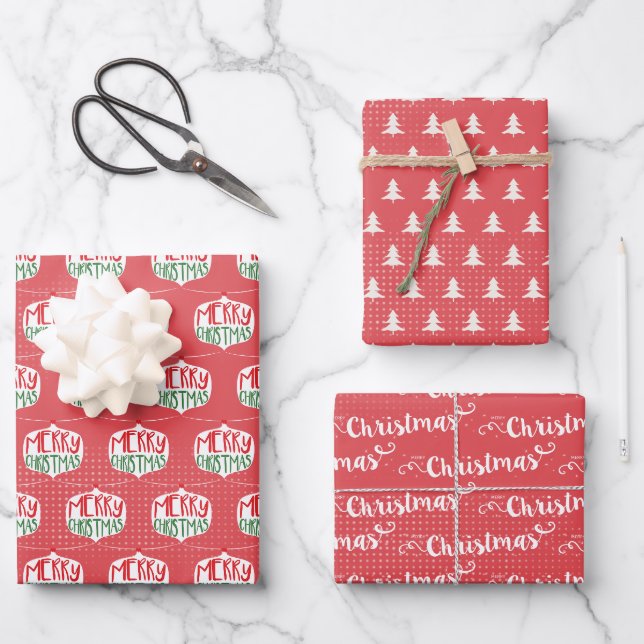 Moderne rote frohe Weihnachten Geschenkpapier Set (Vorderseite)