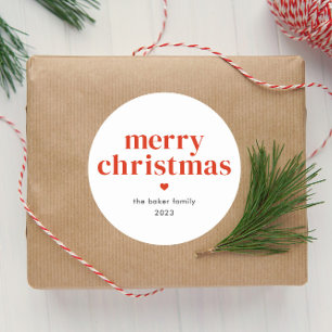 Moderne rote frohe Weihnachten Runder Aufkleber