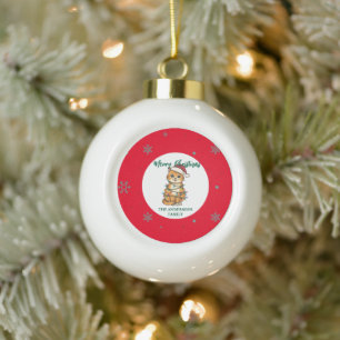 moderne rote fröhliche Katze Schneeflocke Weihnach Keramik Kugel-Ornament