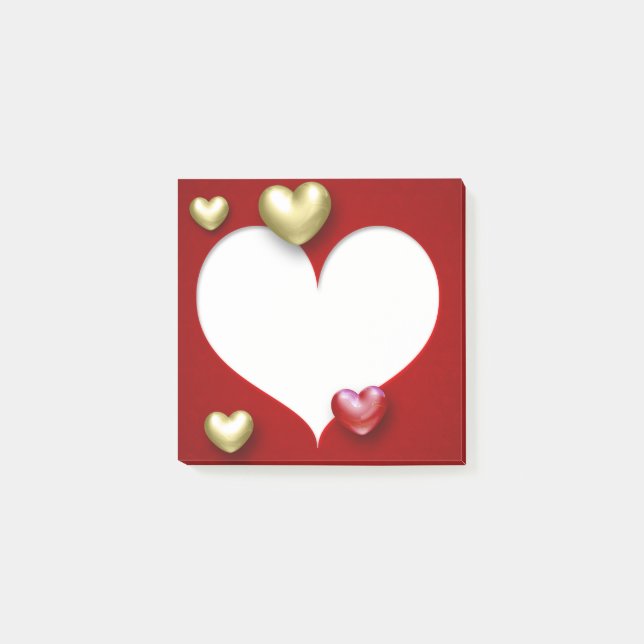 Moderne rote GoldValentinsgruß-Herzen Post-it Klebezettel (Vorderseite)