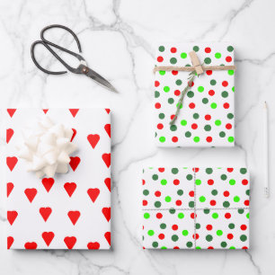 Moderne rote grüne Punkte hören Weihnachten Geschenkpapier Set