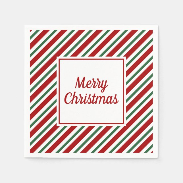 Moderne rote grüne Streifen Frohe Weihnachten Serviette (Vorderseite)