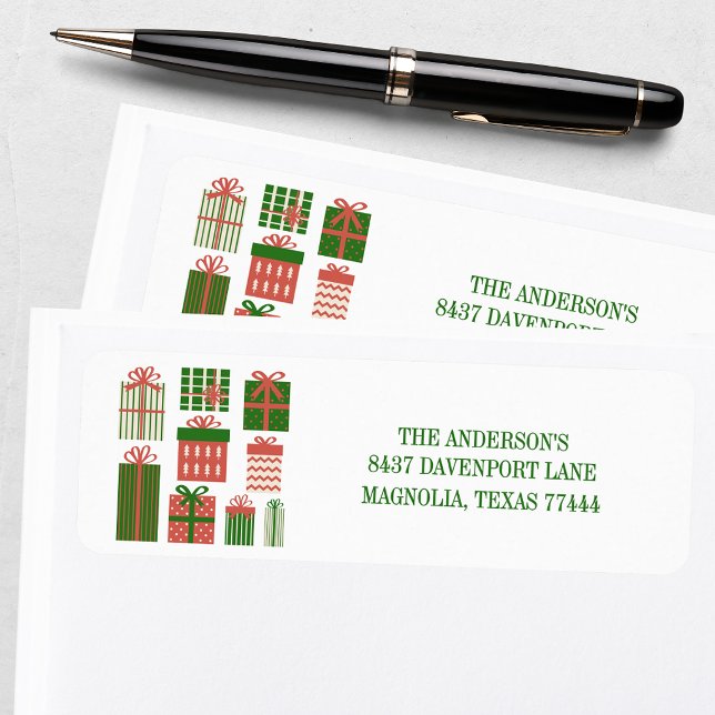 Moderne rote grüne Weihnachtsgeschenk-Rücksendeadr (Von Creator hochgeladen)