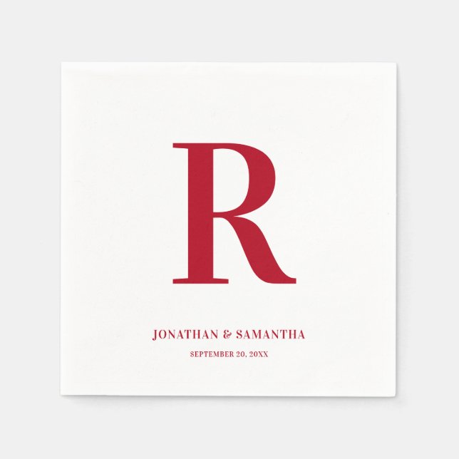 Moderne Rote Hochzeit Monogram Napkins Serviette (Vorderseite)