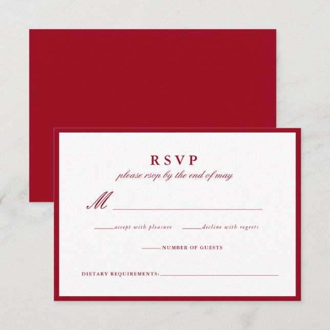Moderne rote Hochzeitskarte RSVP Karte (Vorne/Hinten)