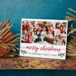 Moderne Rote Kalligrafie 5 Foto Weihnachten Fotoplatte<br><div class="desc">Moderne Kalligraphie Script 5 Foto Familienfoto Collage Frohe Weihnachten 8x10 Foto Plaque beinhaltet Watercolor Christmas Holly Berries - Rote Schrift</div>