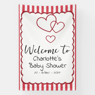 Moderne rote Kreidestreifen Dreifache Herzen Baby Banner