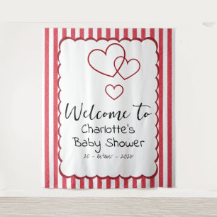 Moderne rote Kreidestreifen Dreifache Herzen Baby Wandteppich
