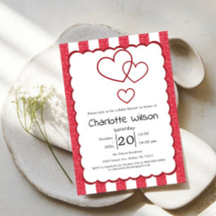 Moderne rote Kreidestreifen vertikale Babyparty Einladung