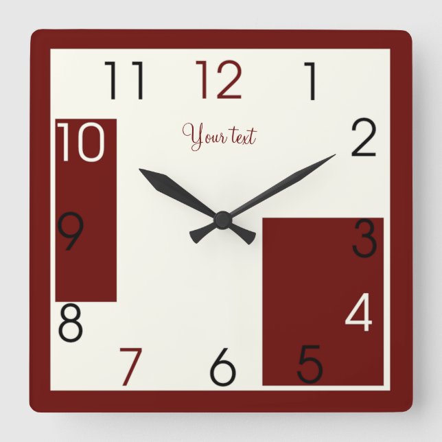Moderne rote Kunst Quadratische Wanduhr (Vorderseite)
