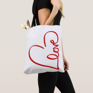 Moderne rote Liebesherz-Linienkunst zum Valentinst Tasche