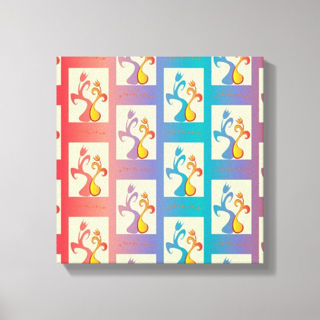 Moderne rote, lila und blaue Tulip-Muster Leinwanddruck (Vorderseite)