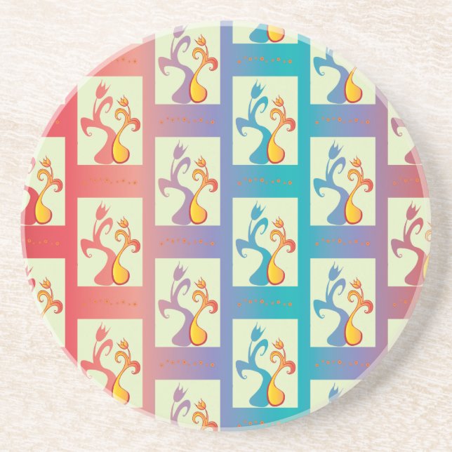 Moderne rote, lila und blaue Tulip-Muster Sandstein Untersetzer (Vorne)