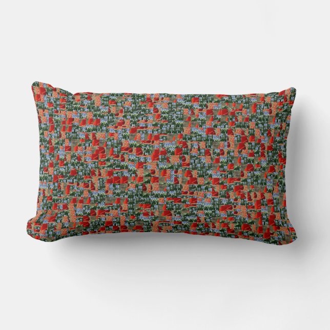 Moderne rote Mohnblumen-Blumen und blaues Lendenkissen (Vorderseite)