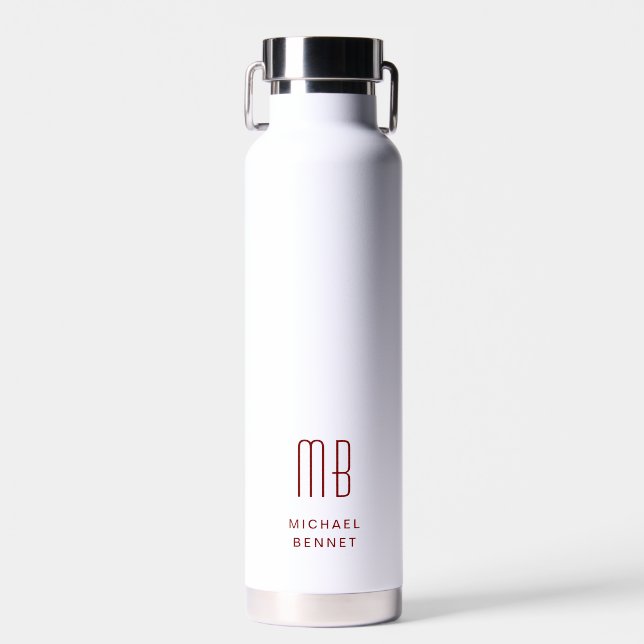 Moderne rote Monogramm Trinkflasche (Vorne)