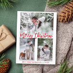 Moderne Rote Pinselschrift Frohe Weihnachtszeit Fo Postkarte<br><div class="desc">Moderne Rote Pinselstriche Frohe Weihnachts-Foto Postkarte</div>