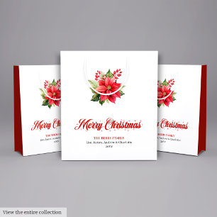 Moderne rote Poinsettia-Botanik-Weihnachtsgeschenk Mittlere Geschenktüte