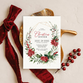 Moderne rote Poinsettien-Grün-Weihnachtsdinner Einladung