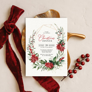 Moderne rote Poinsettien-Grün-Weihnachtsdinner Einladung