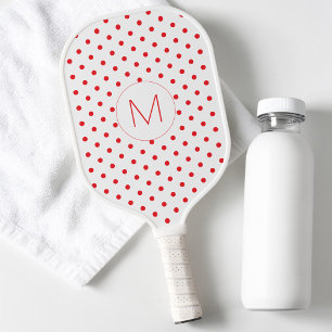 Moderne rote Punkte-Muster Süße Anfangsmonogramm Pickleball Schläger