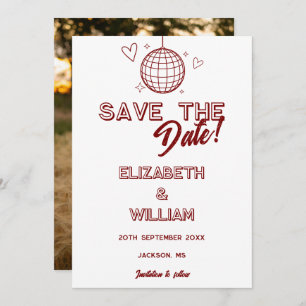 Moderne Rote Retro Disco Foto Hochzeit Save The Date