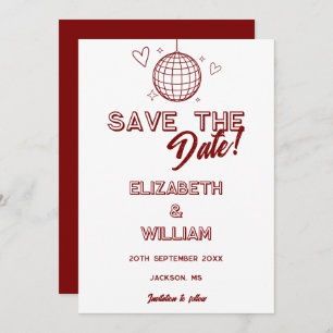 Moderne Rote Retro Disco Save The Date