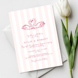Moderne rote rosa liebliche Schwäne Hochzeit Einladung