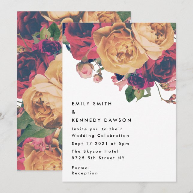 Moderne Rote Rose Botanische Hochzeit Einladung (Vorne/Hinten)