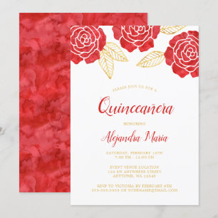 Moderne Rote Rose Einladungen Quinceanera