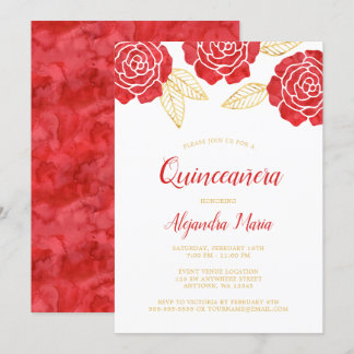 Moderne Rote Rose Einladungen Quinceanera