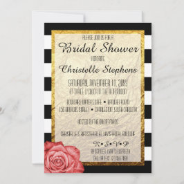 Moderne Rote Rose Imitate Gold Foil Brautparty Einladung