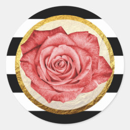 Moderne Rote Rose Imitate Goldfolie gestreift Hoch Runder Aufkleber