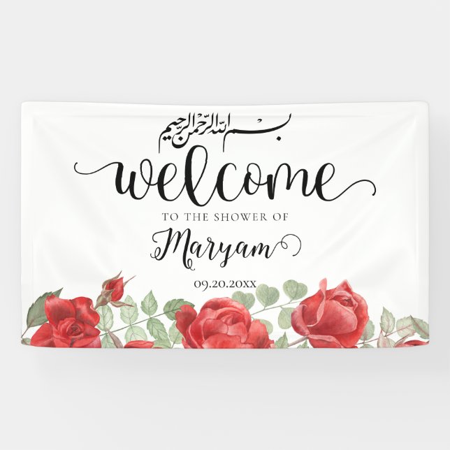Moderne Rote Rose Islamische Muslimdusche Banner (Horizontal)